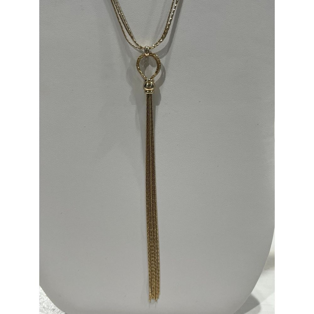 Gold tone long adjustable Y necklace with tassel pendant - Picture 3 of 4